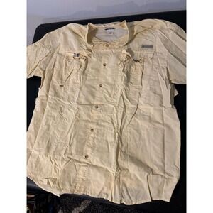 Columbia PFG Shirt Mens XL Yellow Performance Fishing Vented Short Sleeve